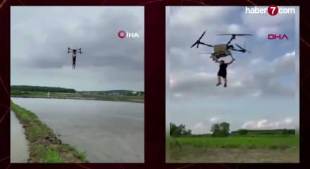 Hemşehrisine &ouml;zenen &ccedil;ift&ccedil;i, dronla yere &ccedil;akıldı