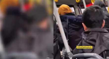 Tuzla'da otob&uuml;ste baş&ouml;rt&uuml;s&uuml; d&uuml;şmanlığı: Sen kafandaki t&uuml;lbenti bir &ccedil;ıkart