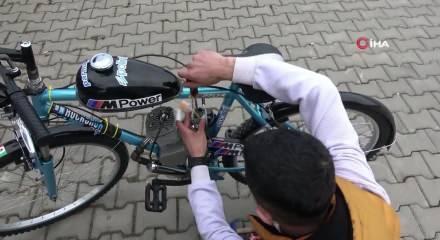 İkinci el bisikletten kendi mobiletini yaptı