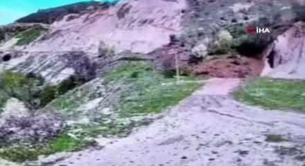 Tokat'ta heyelan g&uuml;venlik kamerasına yansıdı