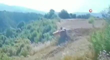 Trakt&ouml;r altında kalan &ccedil;ift&ccedil;inin hayatını kaybettiği kaza anı g&uuml;venlik kamerasında
