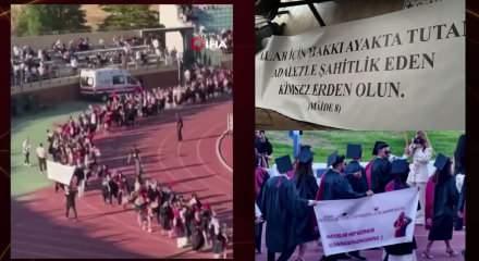 Eskişehir'de mezuniyet t&ouml;reninde ayet yazılı pankarta g&uuml;venlik engeli