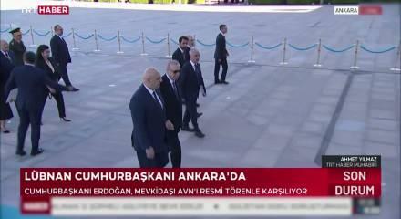 Cumhurbaşkanı Erdoğan L&uuml;bnan Cumhurbaşkanı'nı resmi t&ouml;renle karşıladı