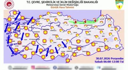 Meteoroloji'den 5 i i&ccedil;in sarı kod uyarısında bulundu