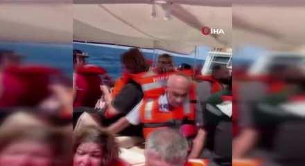 Girne a&ccedil;ıklarında alabora olan yolcu gemisindeki yolcuları kurtarma &ccedil;alışmaları kameralara yansıdı