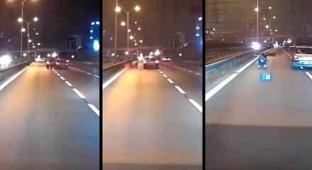 İstanbul'da trafik ter&ouml;r&uuml; kamerada: Otomobilin &ccedil;arptığı motosikletliler koşarak ka&ccedil;tı!