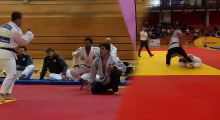 Judo m&uuml;sabakasında yenilgiyi hazmedemeyen sporcu rakibinin &ccedil;enesini kırdı