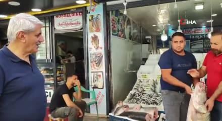 1,5 metre uzunluğunda dev balık tezgaha &ccedil;ıktı!