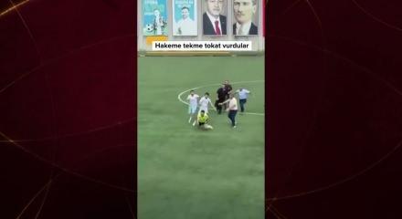 Bayburt'ta lin&ccedil; girişimi: Sahanın ortasında hakemi tekme tokat d&ouml;vd&uuml;ler!