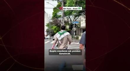 Brezilyalı aktivistten ses getiren eylem: 'İsrail' tabelasını s&ouml;k&uuml;p 'Filistin' yaptı!