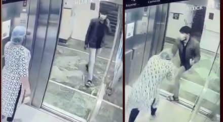 Hastane asans&ouml;r&uuml;nde kolyeli gasp anı g&uuml;venlik kamerasında