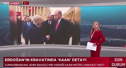 Cumhurbaşkanı Erdoğan'ın 29 Ekim t&ouml;reninde taktığı kravattaki 'KAAN' s&uuml;rprizi dikkat &ccedil;ekti