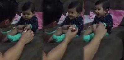 Tırnak kesen babasının dikkatini dağıtan minik