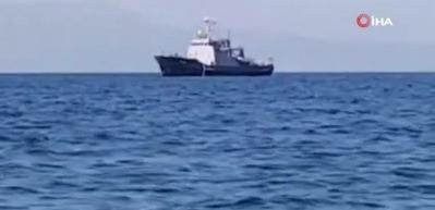 Yunan gemisi Kuşadası K&ouml;rfezi&rsquo;nde g&ouml;r&uuml;nt&uuml;lendi