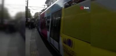 Y&uuml;rekleri ağza getirdi! Tramvayın arkasına asılıp...