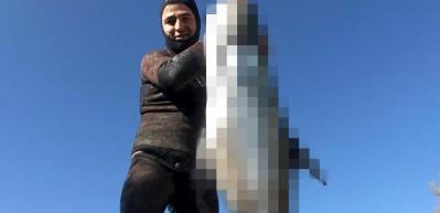 Zıpkınla vurdu! 40 kilo ve 1,5 metre