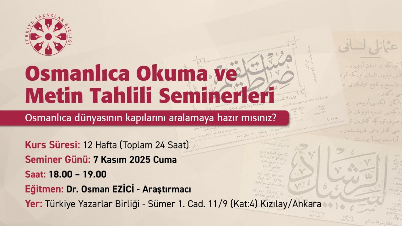 TYB yoğun ilgi ve talep üzerine Osmanlıca derslerine yeniden başlıyor