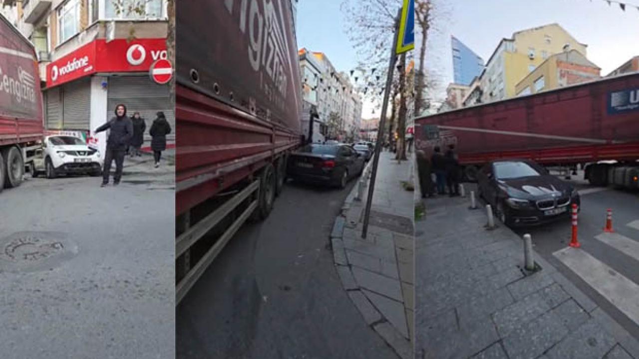 Kağıthane’de manevra yapan tır 3 araca birden çarptı