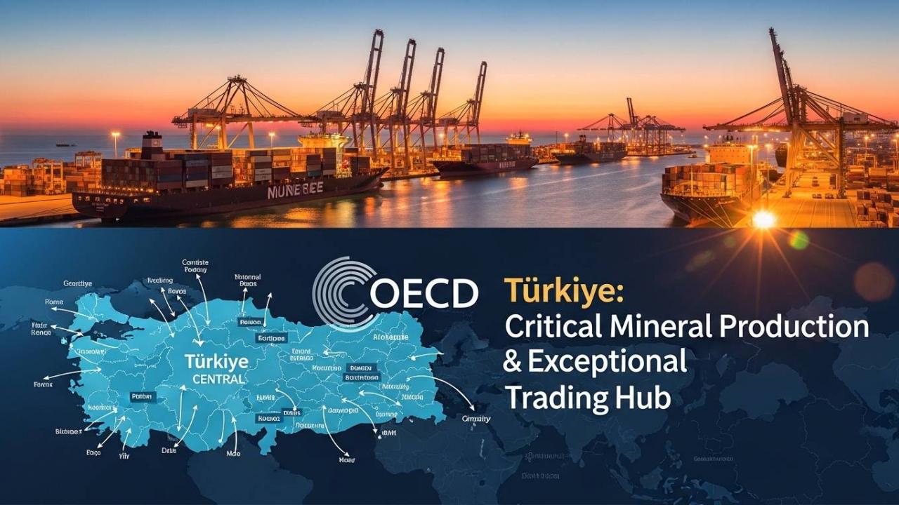 OECD Ticaret ve Tarım Direktörü Marion Jansen, Türkiye'nin kritik mineraller alanında bor ve nadir toprak rezervleriyle olağanüstü bir ticaret merkezi olduğunu vurgulayan açıklama görseli