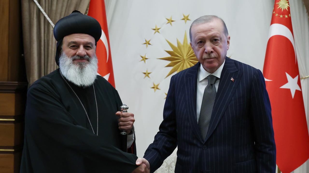 Cumhurbaşkanı Recep Tayyip Erdoğan ve Süryani Ortodoks Kilisesi Patriği Mor İğnatius II. Afrem
