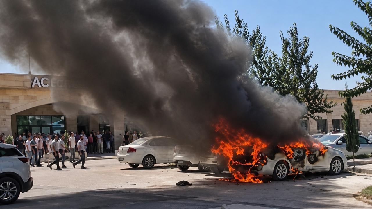 Şanlıurfa’da hastane otoparkındaki otomobil yandı Şanlıurfa’da hastane otoparkındaki otomobil yandı