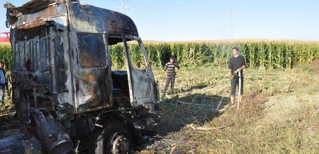 Adıyaman'da silaj yüklü kamyon yandı