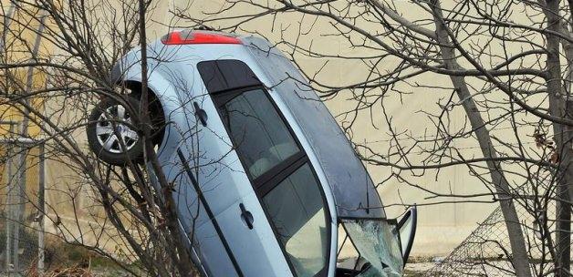 Tokat'ta devrilen otomobil ağaca çarptı: 2 yaralı