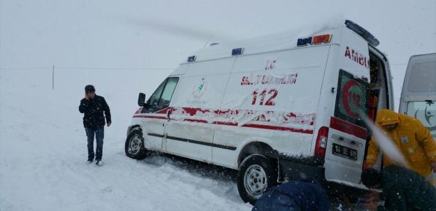 Ağrı'da hasta taşıyan ambulans kara saplandı
