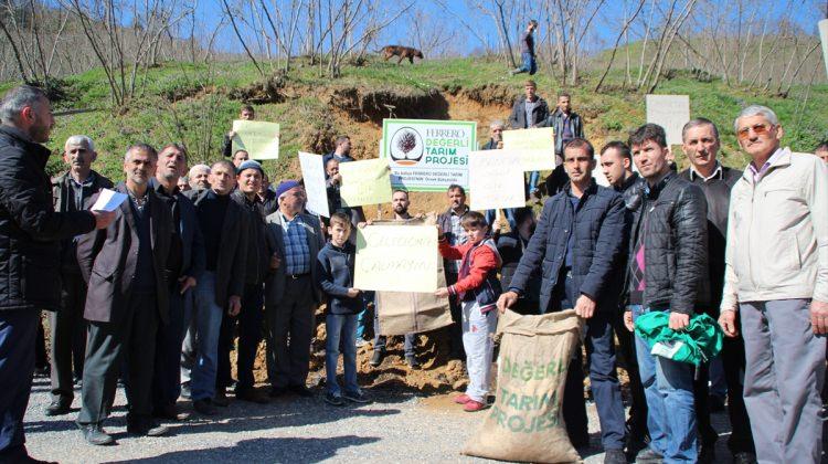 Akyazı'da fındık üreticileri düşen fındık fiyatlarını protesto etti