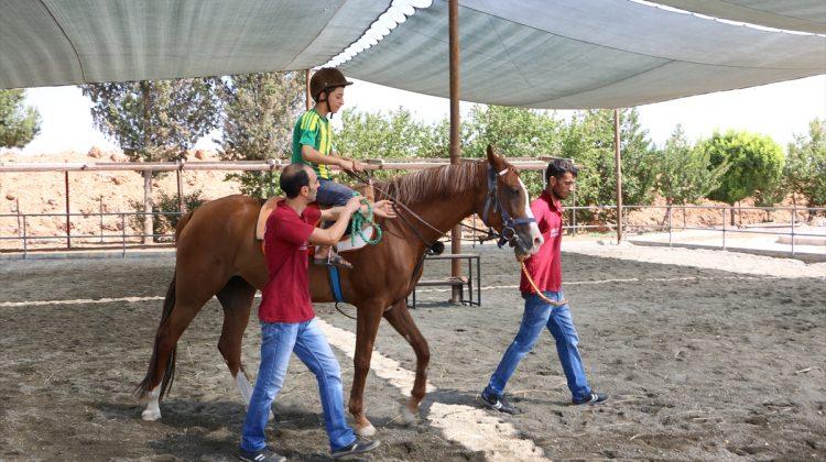 Çocuklar ve gençler at binmeyi öğreniyor