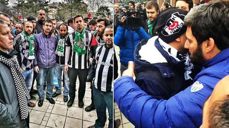 Beşiktaşlı ve Bursalı taraftarlar omuz omuza