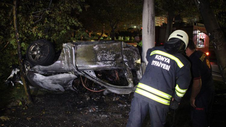 Konya'da kaza yapan otomobil yandı: 3 ölü, 2 yaralı