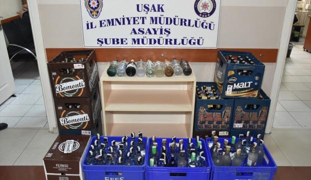 Uşak'ta 424 şişe kaçak içki imha edildi
