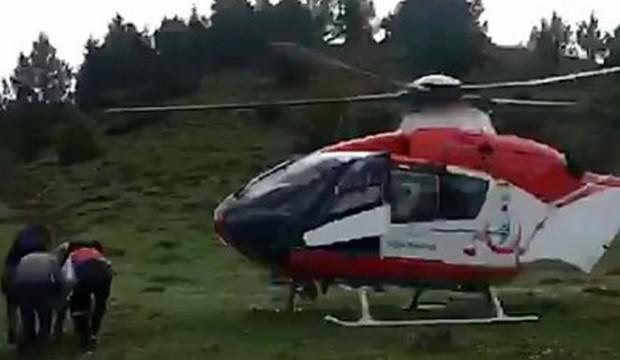 Mantardan zehirlendi yardıma ambulans helikopter yetişti
