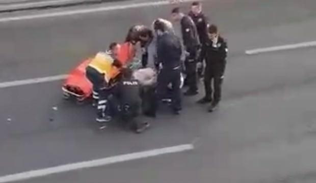 E-5'te korku dolu anlar: Üst geçitten atladı, araba çarptı