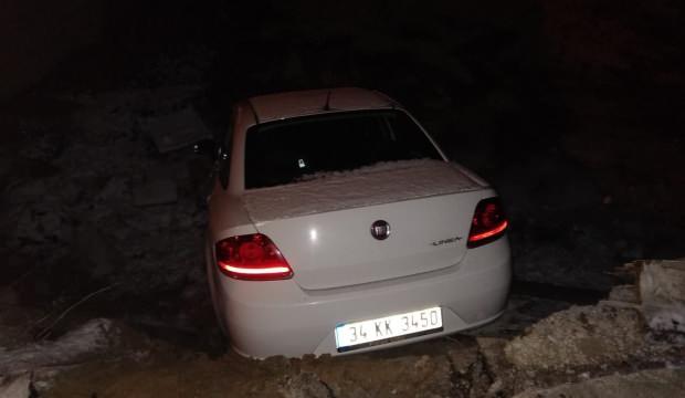 Tekirdağ'da buzda kayan otomobil inşaat çukuruna uçtu