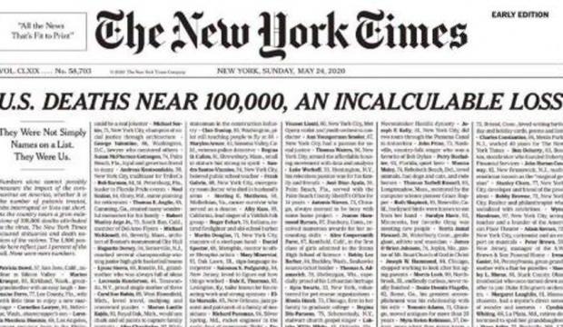 New York Times'dan çarpıcı Kovid manşeti: Ölenlerin isimlerini paylaştılar