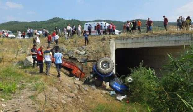 Şarampole yuvarlanan traktörün sürücüsü ağır yaralandı