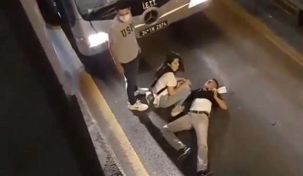 Bekçilerden kaçan şahıs metrobüs yoluna atladı