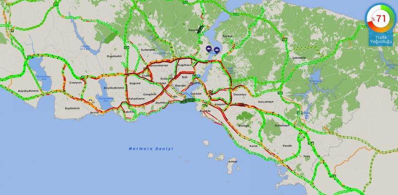 Saat 17.05 itibariyle İstanbul trafiği yüzde 71 doluluk oranına ulaştı. 