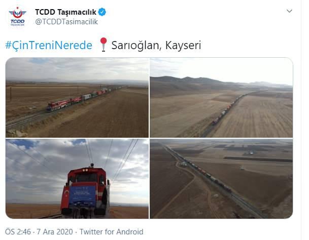 Türkiye'den Çin'e ihracat yükü taşıyan tren, Kayseri Garı'na geldi.