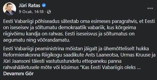 Başbakan Jüri Ratas - Facebook