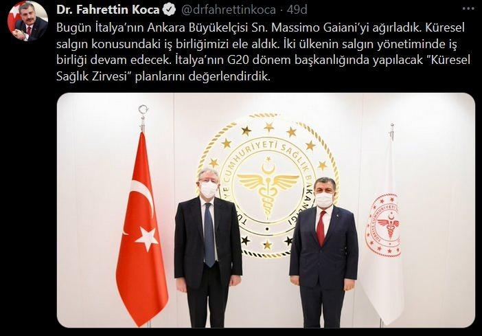fahrettin koca, İtalya'nın Ankara Büyükelçisi Massimo Gaiani