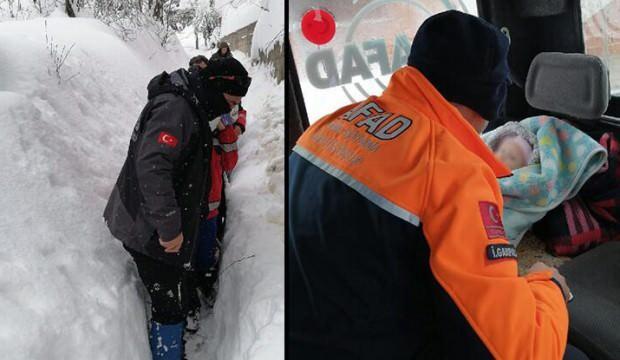 Kar nedeniyle köyde mahsur kalan bebek ve hamile kadın kurtarıldı