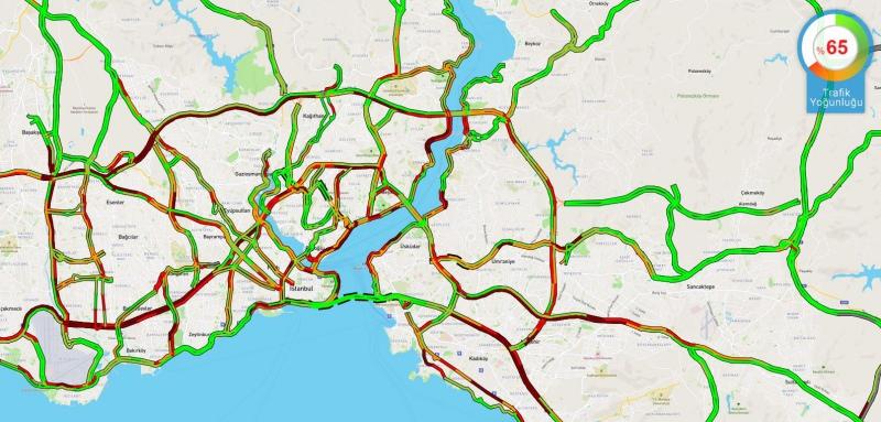 15.30 itibariyle İstanbul'da trafik yoğunluğu yüzde 65 oldu. 