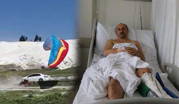 Paramotor pilotu zemine çakıldı! Kazadan şans eseri kurtuldu