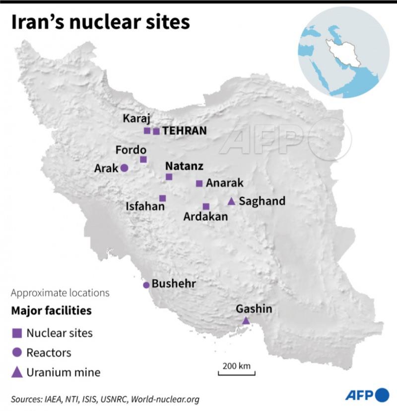 Grafik: AFP.... İran'ın nükleer tesislerini gösteren harita