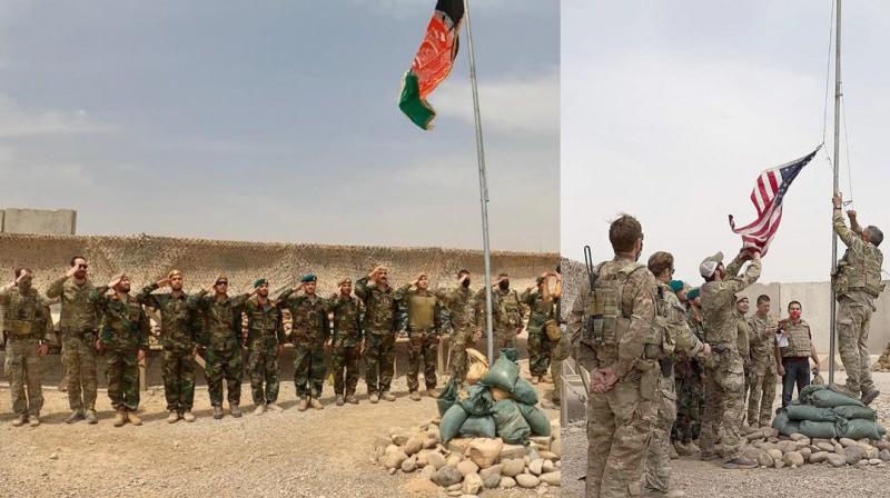 ABD bayrağı indirildi, Afganistan bayrağı göndere çekildi.