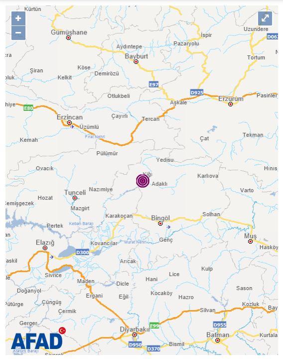 Bingöl'de 4.3 büyüklüğünde deprem meydana geldi.