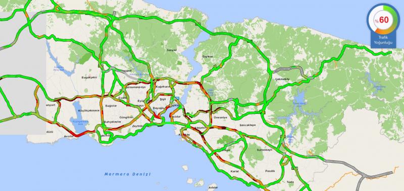 İstanbul trafik yoğunluğu haritası.